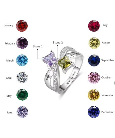 Personalized 2 Birthstones Ring with Natural Diamonds for Women Mom Wife Girlfriend,10K 14K 18K Solid Gold Custom Birthstones...