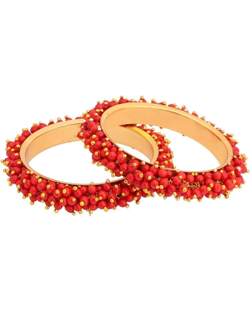 Fashion Jewelry Indian Bollywood Gold Tone Crystal Beaded Bracelets Bangle Set (2 Pieces) For Women, 2-8, Alloy Red (Set of 2...