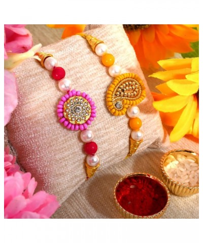 Set of 2 Rakhi for Brother Bhaiya Bhabhi Raksha Bandhan gift Rakhi Thread Rakhi Bracelet with Roli Chawal and Greeting card g...