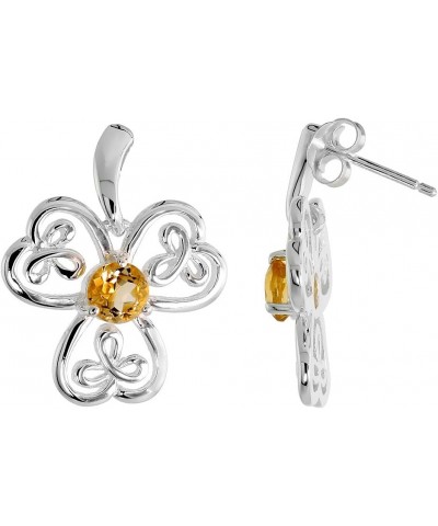 Sterling Silver Celtic Shamrock Earrings Large Genuine Gemstone Dangle Post Flawless Finish 7/8 inch Citrine $20.87 Earrings