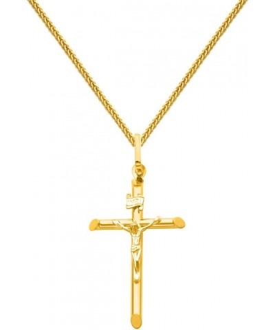 14k Yellow Gold Crucifix Cross Pendant with 1mm Braided Square Wheat Chain Necklace 22 Inches $106.19 Necklaces