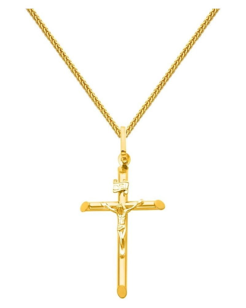 14k Yellow Gold Crucifix Cross Pendant with 1mm Braided Square Wheat Chain Necklace 22 Inches $106.19 Necklaces