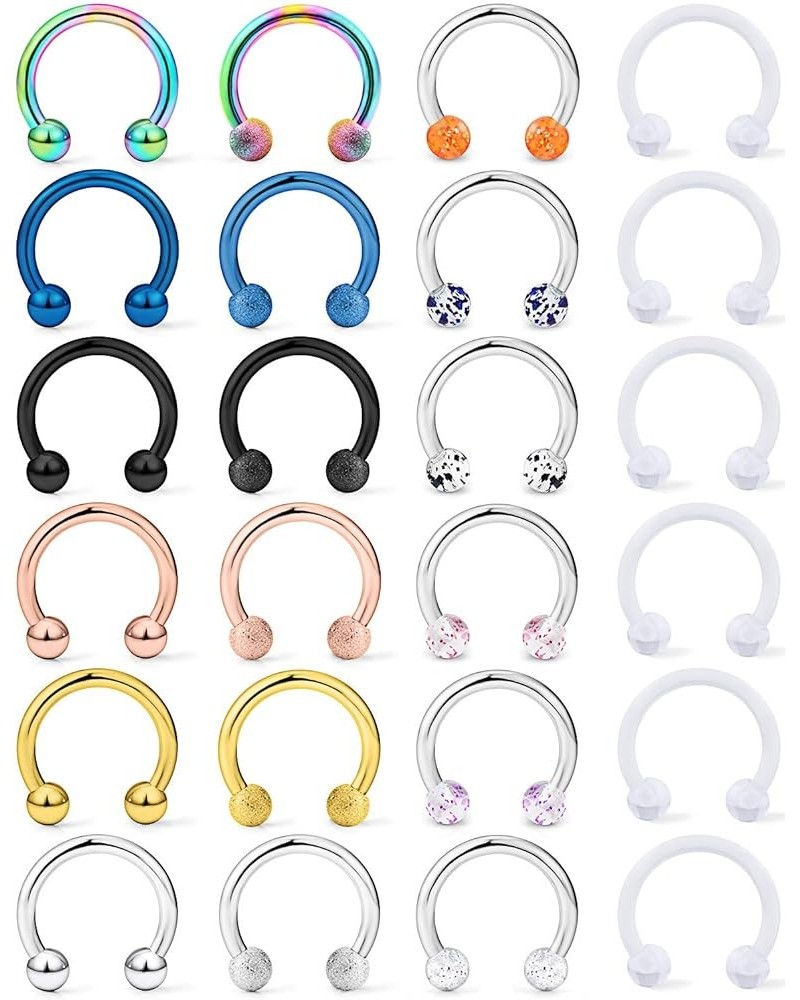 24-55Pcs 16G Surgical Steel Nose Septum Rings Piercing Jewelry Externally Threaded Helix Daith Earring Hoop Lip Horseshoe Bar...