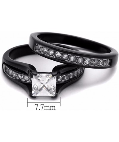 His & Hers 3 PCS Black IP Stainless Steel Princess Cut CZ Engagement Ring Set Mens Matching Band Size Women's 05 Men's 09 $18...