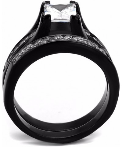 His & Hers 3 PCS Black IP Stainless Steel Princess Cut CZ Engagement Ring Set Mens Matching Band Size Women's 05 Men's 09 $18...