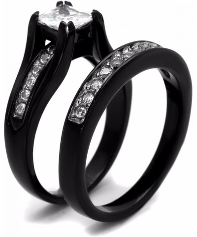 His & Hers 3 PCS Black IP Stainless Steel Princess Cut CZ Engagement Ring Set Mens Matching Band Size Women's 05 Men's 09 $18...