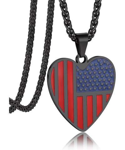 Mens Stainless Steel Pendant Necklaces, American Flag Military Dog Tag with 22" Spiga Chain Independence Day Patriotic Jewelr...