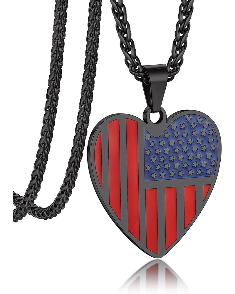 Mens Stainless Steel Pendant Necklaces, American Flag Military Dog Tag with 22" Spiga Chain Independence Day Patriotic Jewelr...