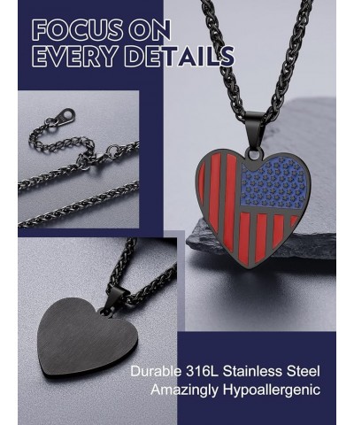 Mens Stainless Steel Pendant Necklaces, American Flag Military Dog Tag with 22" Spiga Chain Independence Day Patriotic Jewelr...