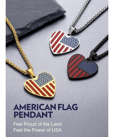 Mens Stainless Steel Pendant Necklaces, American Flag Military Dog Tag with 22" Spiga Chain Independence Day Patriotic Jewelr...