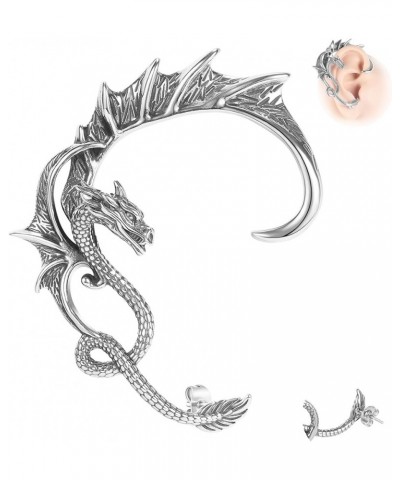 1PCS Gothic Dragon Ear Cuff Stainless Steel Retro Dragon Earrings Punk Snake Dragon Fish Crocodile Cuff Wrap Earrings Cartila...