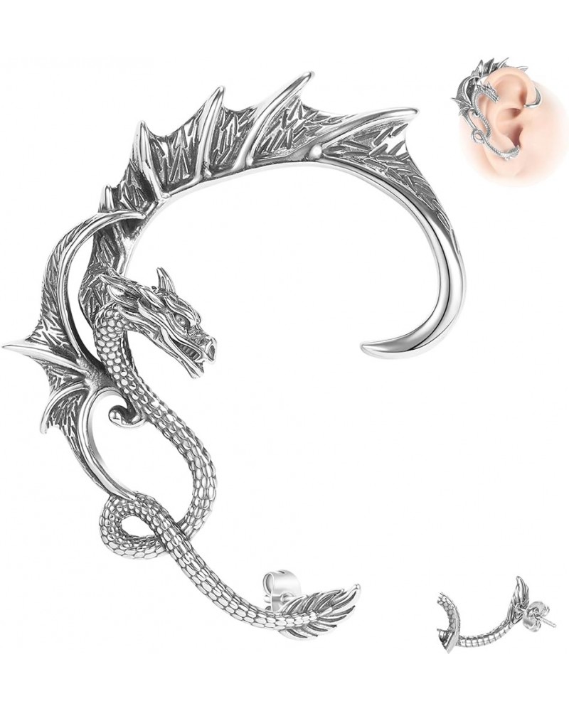 1PCS Gothic Dragon Ear Cuff Stainless Steel Retro Dragon Earrings Punk Snake Dragon Fish Crocodile Cuff Wrap Earrings Cartila...