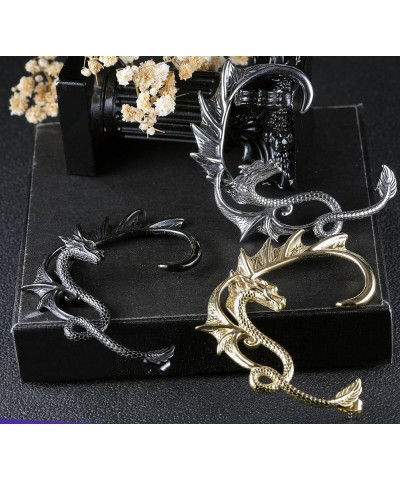 1PCS Gothic Dragon Ear Cuff Stainless Steel Retro Dragon Earrings Punk Snake Dragon Fish Crocodile Cuff Wrap Earrings Cartila...