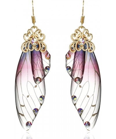 Butterfly Crystal Wing Drop Dangle Earrings Gold Plated Insect Earrings for Women Girls Jewelry Purple $7.97 Earrings