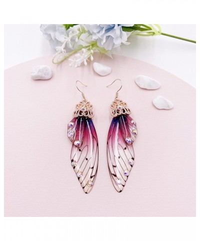 Butterfly Crystal Wing Drop Dangle Earrings Gold Plated Insect Earrings for Women Girls Jewelry Purple $7.97 Earrings