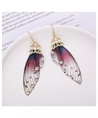 Butterfly Crystal Wing Drop Dangle Earrings Gold Plated Insect Earrings for Women Girls Jewelry Purple $7.97 Earrings