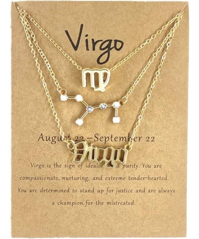 3Pcs Zodiac Gold Plated CZ Necklaces for Women Girls Old English Necklace 12 Constellation Necklace Zodiac Sign Gifts for Wom...