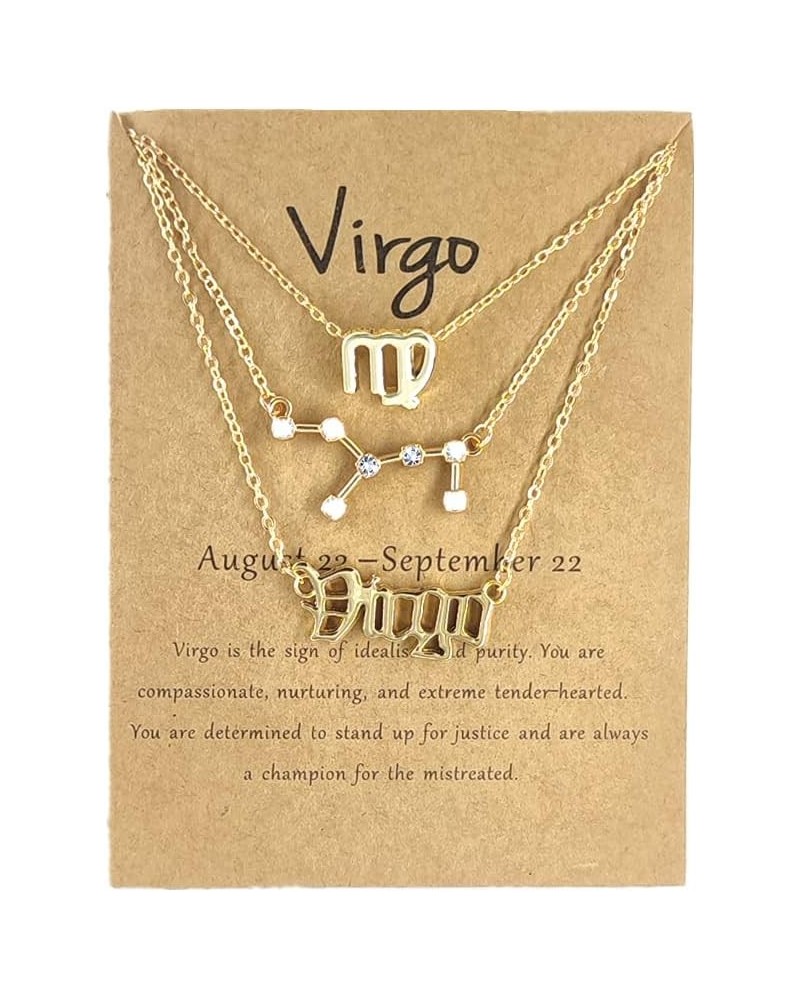 3Pcs Zodiac Gold Plated CZ Necklaces for Women Girls Old English Necklace 12 Constellation Necklace Zodiac Sign Gifts for Wom...