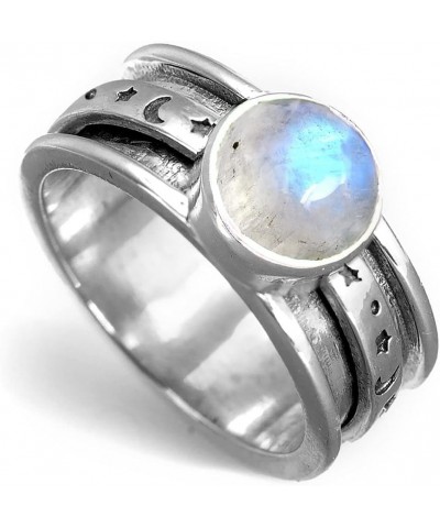 Moonstone Moon and Star Spinner Fidget Ring for Women 925 Sterling Silver Wide Band $29.04 Rings