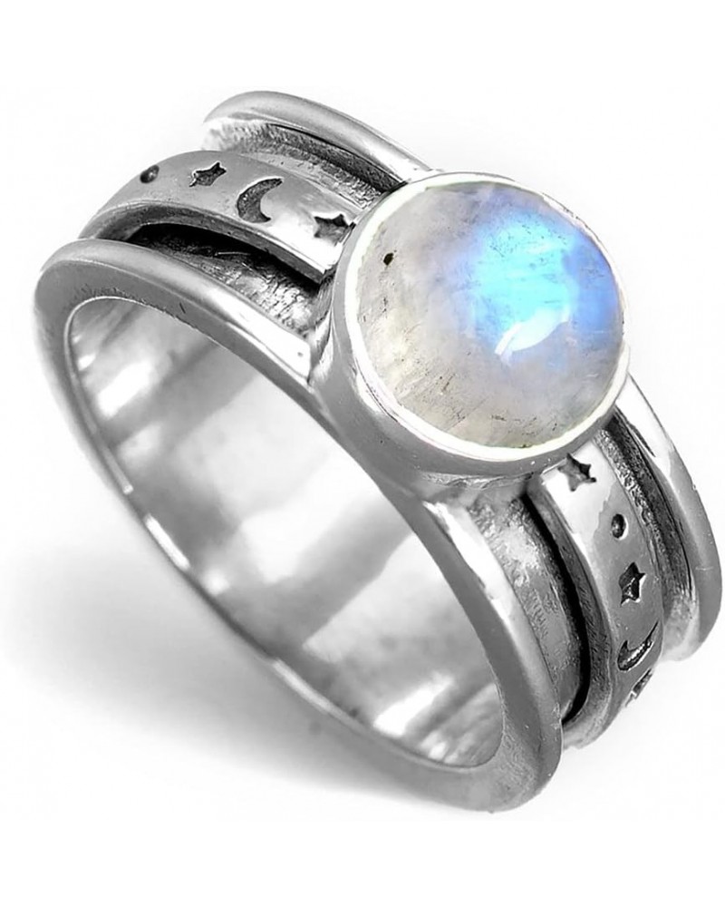 Moonstone Moon and Star Spinner Fidget Ring for Women 925 Sterling Silver Wide Band $29.04 Rings