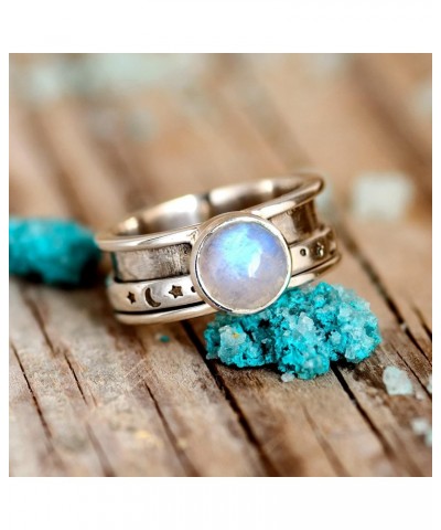 Moonstone Moon and Star Spinner Fidget Ring for Women 925 Sterling Silver Wide Band $29.04 Rings