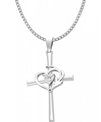 Hunting, Faith & Fishing Cross Heart Pendant - Silver Necklace - Cross Necklace for Women - Silver Jewelry - Antler Necklace ...