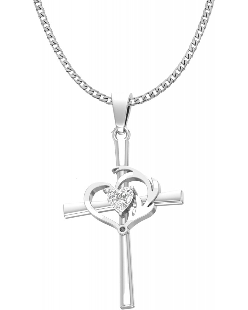 Hunting, Faith & Fishing Cross Heart Pendant - Silver Necklace - Cross Necklace for Women - Silver Jewelry - Antler Necklace ...