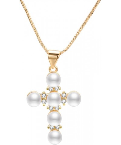 Pearl Pendant Necklace for Women Cross with Rhinestone Gold Plated Necklace Jewelry Gift Pearl-CZ-01 $11.99 Necklaces