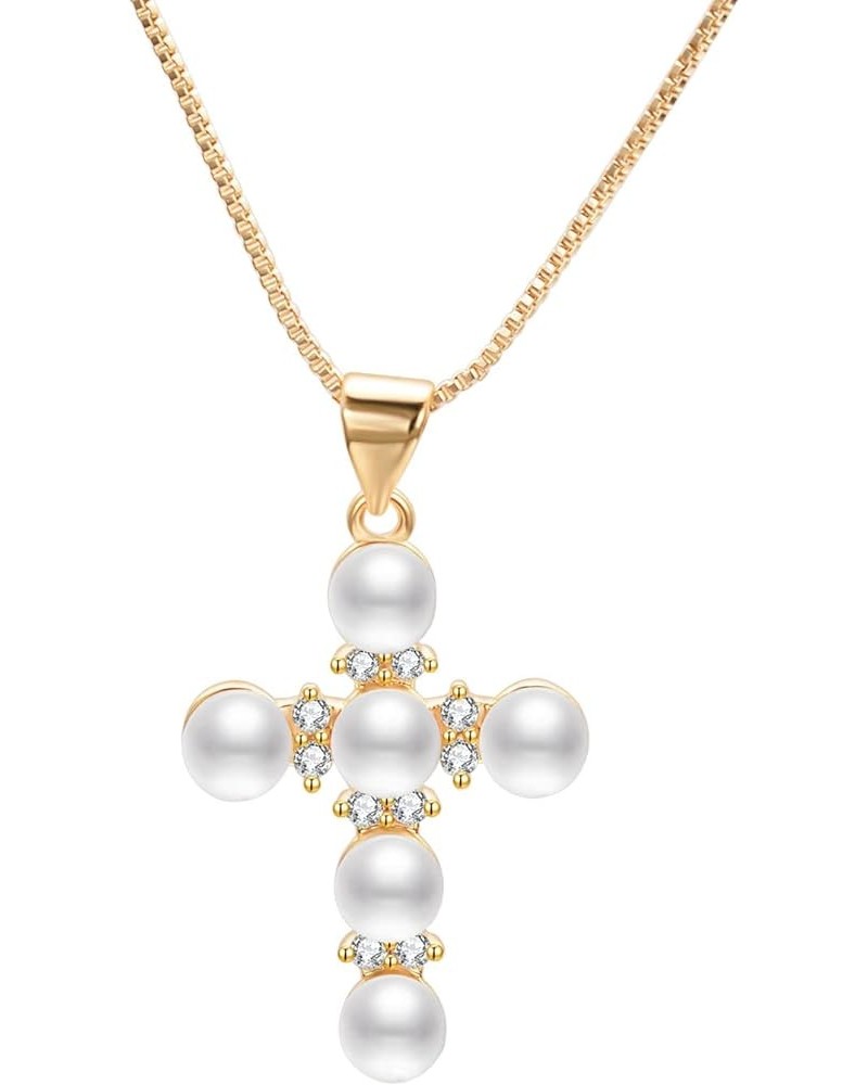 Pearl Pendant Necklace for Women Cross with Rhinestone Gold Plated Necklace Jewelry Gift Pearl-CZ-01 $11.99 Necklaces