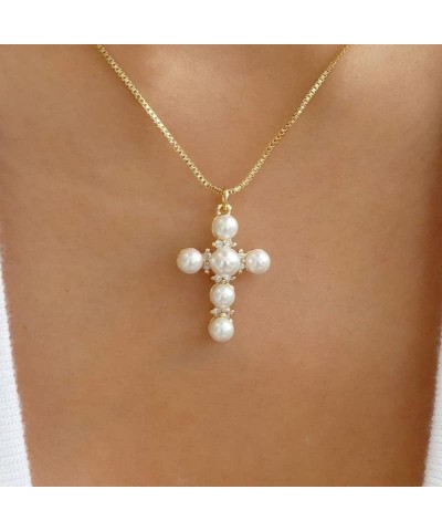 Pearl Pendant Necklace for Women Cross with Rhinestone Gold Plated Necklace Jewelry Gift Pearl-CZ-01 $11.99 Necklaces