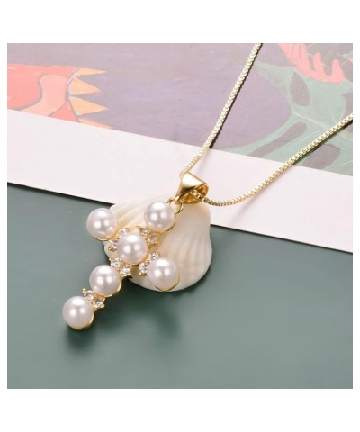 Pearl Pendant Necklace for Women Cross with Rhinestone Gold Plated Necklace Jewelry Gift Pearl-CZ-01 $11.99 Necklaces