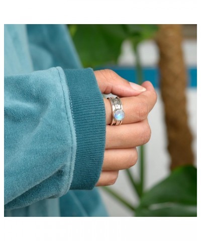 Moonstone Moon and Star Spinner Fidget Ring for Women 925 Sterling Silver Wide Band $29.04 Rings