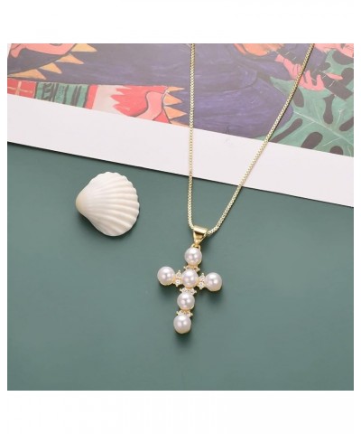 Pearl Pendant Necklace for Women Cross with Rhinestone Gold Plated Necklace Jewelry Gift Pearl-CZ-01 $11.99 Necklaces