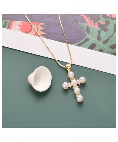 Pearl Pendant Necklace for Women Cross with Rhinestone Gold Plated Necklace Jewelry Gift Pearl-CZ-01 $11.99 Necklaces