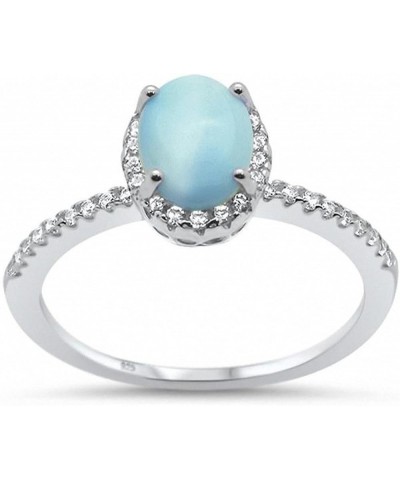 Halo Fashion Ring Simulated Oval Blue Sapphire Round CZ Accent 925 Sterling Silver Choose Color Simulated Larimar $11.34 Rings