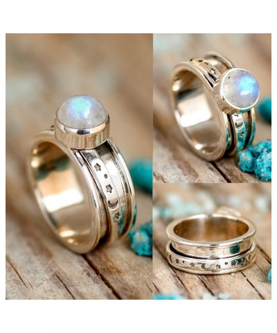 Moonstone Moon and Star Spinner Fidget Ring for Women 925 Sterling Silver Wide Band $29.04 Rings