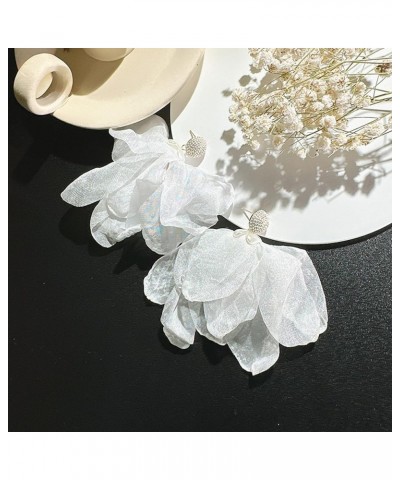 Chiffon Flower Earrings for Women Big Petal Dangle Floral Tassel Earrings Boho Statement Earrings for Vacation Wedding White ...