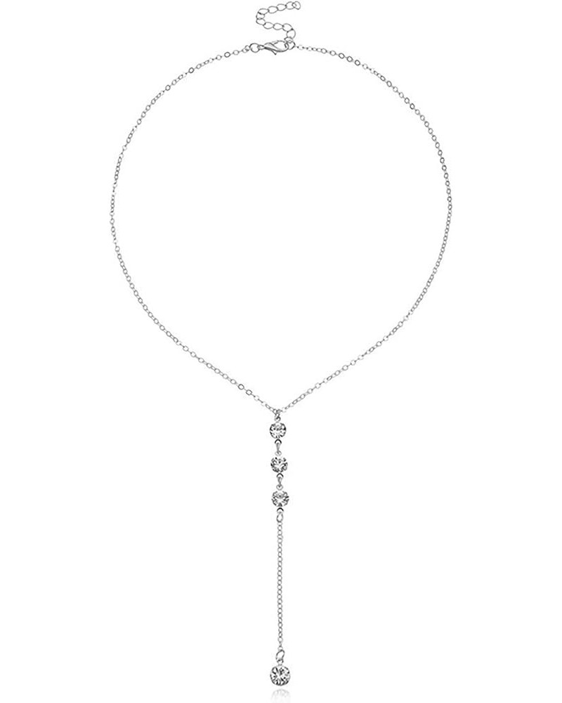 Handmade Lariat Necklace for Women, Dainty Silver Y-Shaped Necklace Simulated Diamond pendent Drop Chain jewelry gift for her...