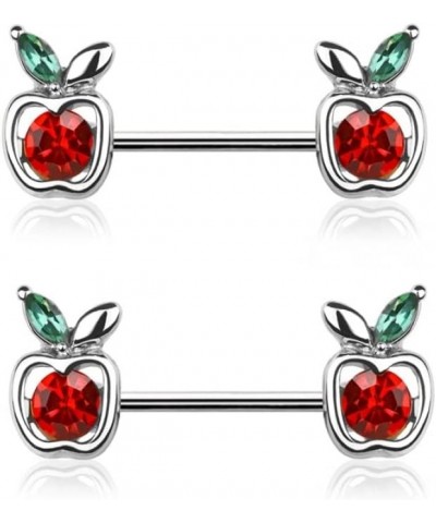 14GA 316L Stainless Steel CZ Crystal Red Apple Ends Nipple Barbells, Sold as a Pair Silver Tone $10.97 Body Jewelry