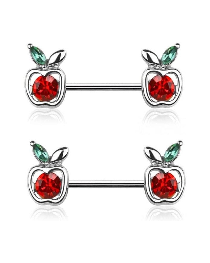 14GA 316L Stainless Steel CZ Crystal Red Apple Ends Nipple Barbells, Sold as a Pair Silver Tone $10.97 Body Jewelry