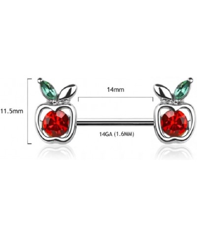 14GA 316L Stainless Steel CZ Crystal Red Apple Ends Nipple Barbells, Sold as a Pair Silver Tone $10.97 Body Jewelry