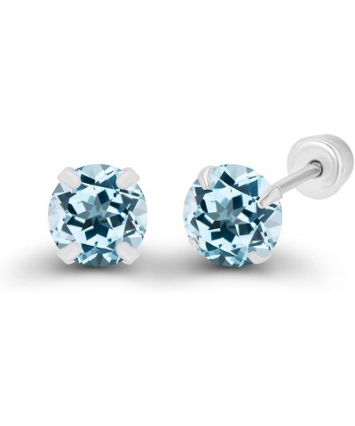 Solid 14k Gold Hypoallergenic 3mm Round Birthstone Solitaire Screw Back Stud Earrings Blue Topaz-Sky Blue Topaz White Gold $1...