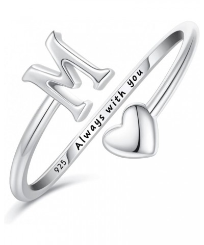 Initial Rings for Women,Sterling Silver Plated Heart Stackable Rings for Teen Girls Adjustable Letter Rings for Trendy Gifts ...