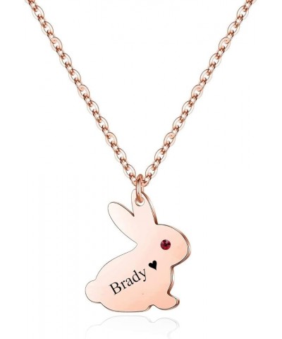 Personalized Bunny Name Necklace with Synthetic Birthstone Engraved Name Rabbit Pendant Necklace Gift for Women Girls rose go...