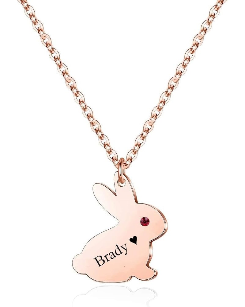 Personalized Bunny Name Necklace with Synthetic Birthstone Engraved Name Rabbit Pendant Necklace Gift for Women Girls rose go...