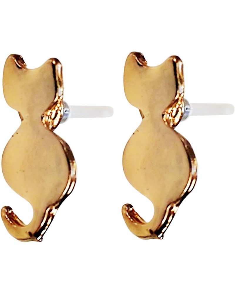 Women's Elegant Gold Cat Resin Plastic Post Earrings Hypoallergenic For Sensitive Ears $11.04 Earrings