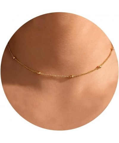 Gold Dainty Choker Necklace for Women, 14k Gold Plated Layered Satellite Bead Choker Thin Trendy Layering Paperclip Necklaces...