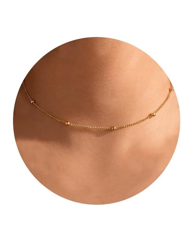 Gold Dainty Choker Necklace for Women, 14k Gold Plated Layered Satellite Bead Choker Thin Trendy Layering Paperclip Necklaces...