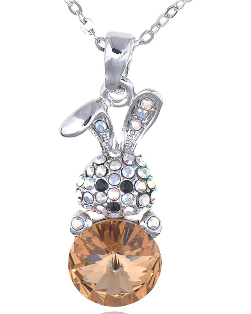 Rabbit Pendant Cute Animal Bunny Rhinestone Necklace for Women Gift Topaz $10.19 Necklaces