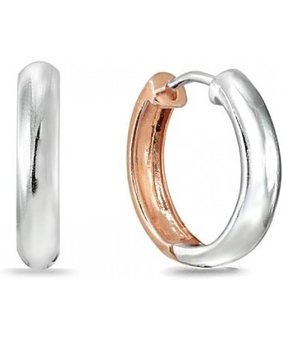 Sterling Silver 16mm Oval Small Hinged Huggie Hoop Earrings, Choose an Option 3x16mm - 2-Tone Rose $17.91 Earrings